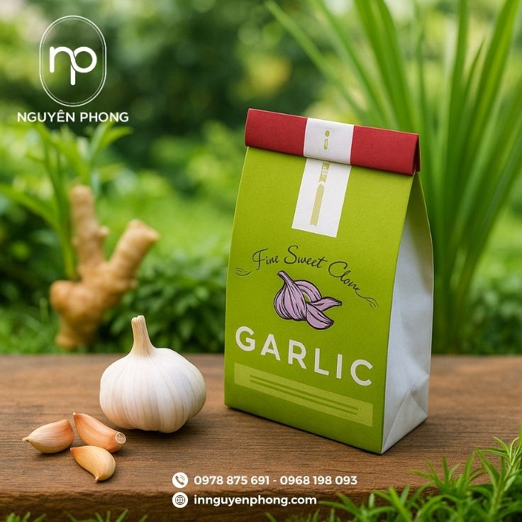 Mẫu túi kraft đựng tỏi đen in màu đẹp